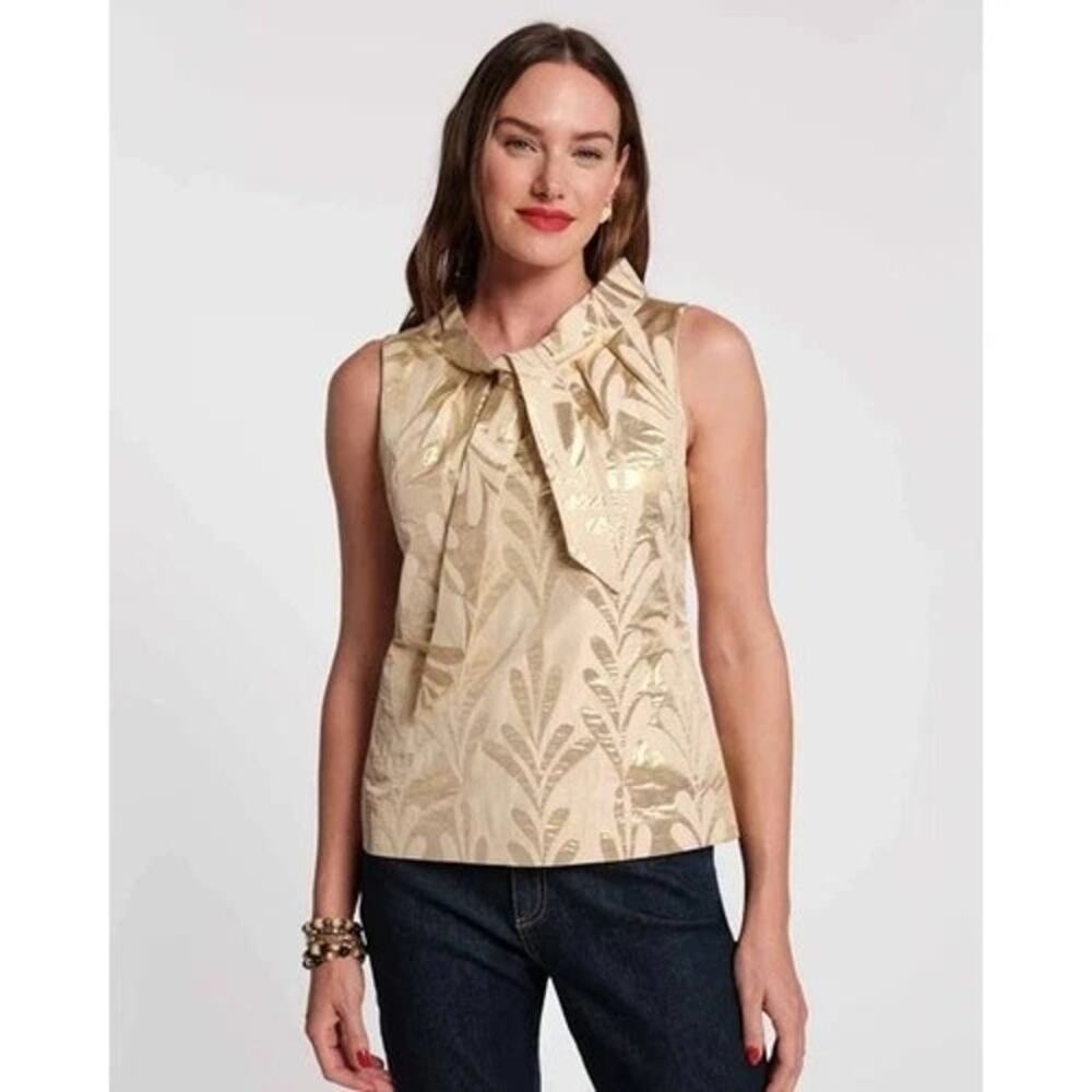 NWT Frances Valentine Gold Millie Top Royal Palm Jacquard Party Glam Womens XS